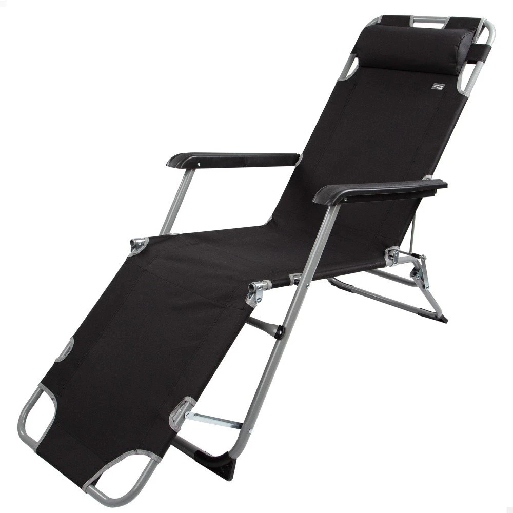 Tumbona Plegable Jardín Multiposición Negra C/cojín Aktive 3 Tumbona Plegable Jardín Multiposición Negra C/cojín Aktive