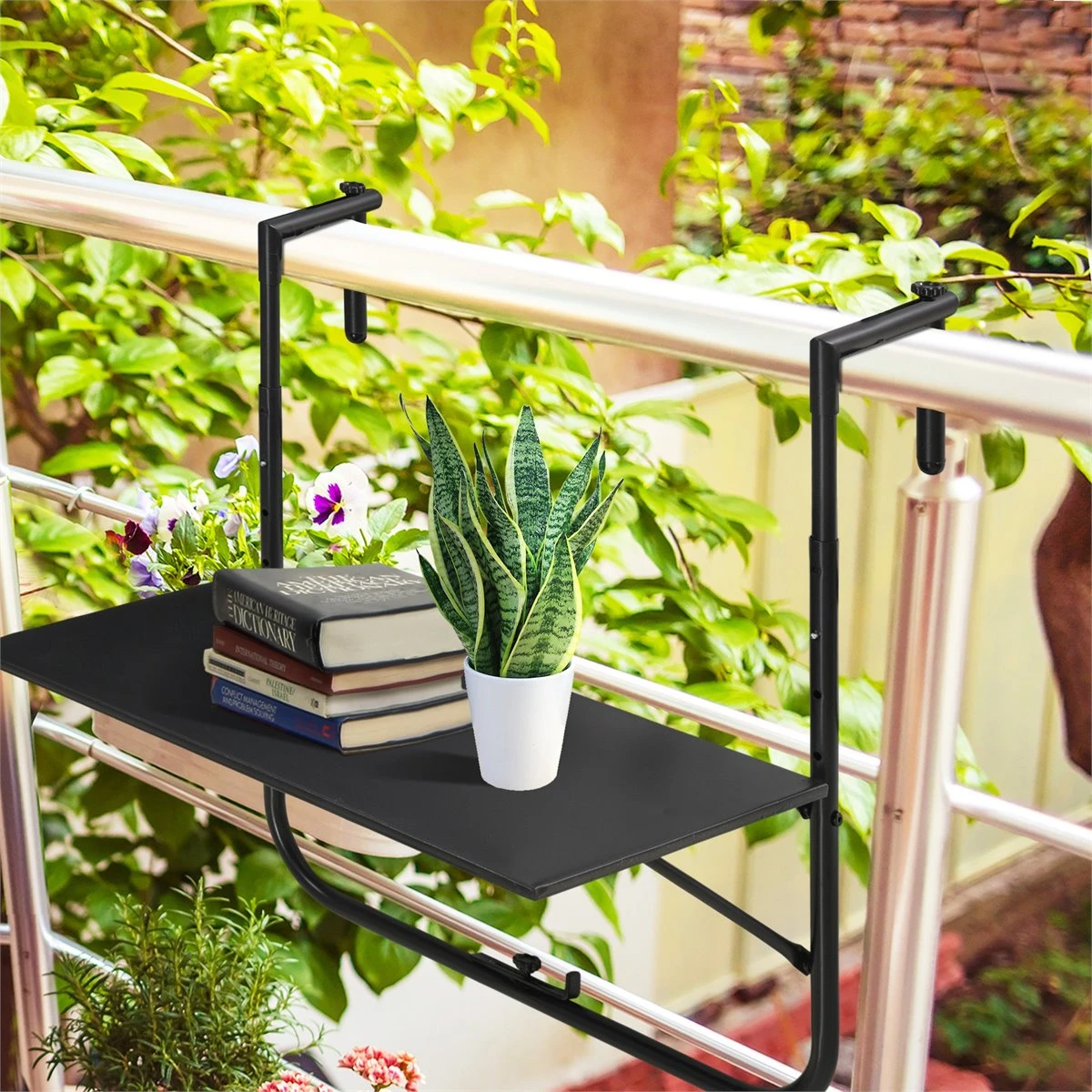Outsunny Mesa Colgante Para Balcón Mesa De Pared De Acero Con Altura Ajustable En 4 Posiciones Carga Máx. 15 Kg Para Terraza Jardín 60x60,5x56-71 Cm Negro 4 Outsunny Mesa Colgante Para Balcón Mesa De Pared De Acero Con Altura Ajustable En 4 Posiciones Carga Máx. 15 Kg Para Terraza Jardín 60x60,5x56-71 Cm Negro - Imagen 2