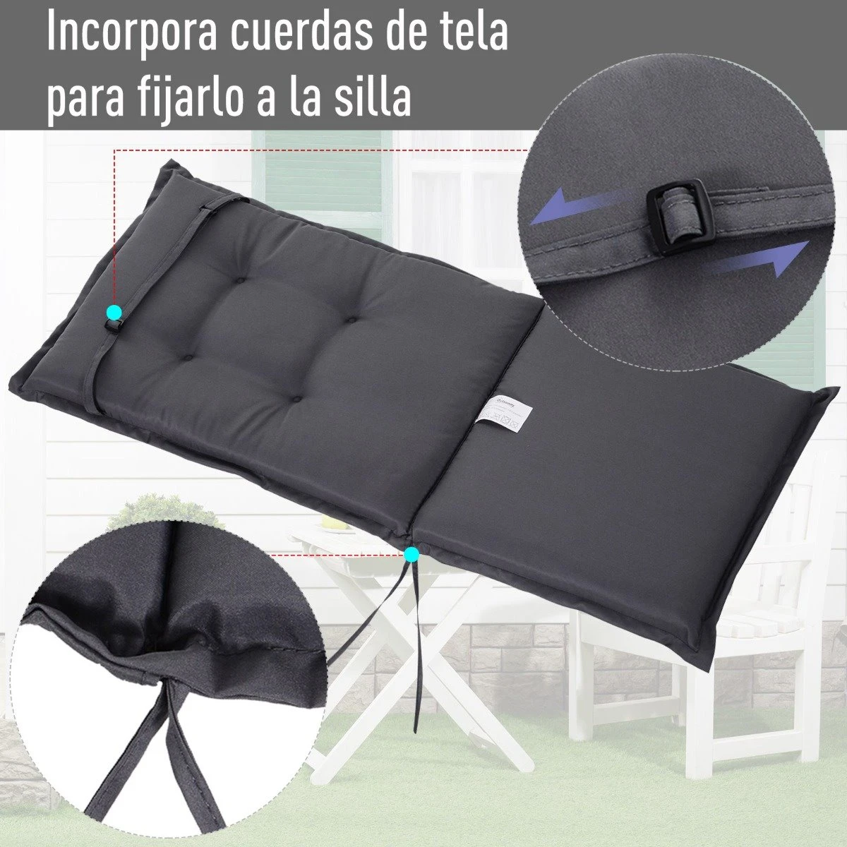 Outsunny Cojín De 2 Piezas Para Tumbona De Exterior Colchoneta Para Sillas De Jardín Acolchado Cómoda Con Cuerda De Fijación Lavable A Mano Poliéster Esponja 120x50x6 Cm Gris 7 Outsunny Cojín De 2 Piezas Para Tumbona De Exterior Colchoneta Para Sillas De Jardín Acolchado Cómoda Con Cuerda De Fijación Lavable A Mano Poliéster Esponja 120x50x6 Cm Gris - Imagen 5