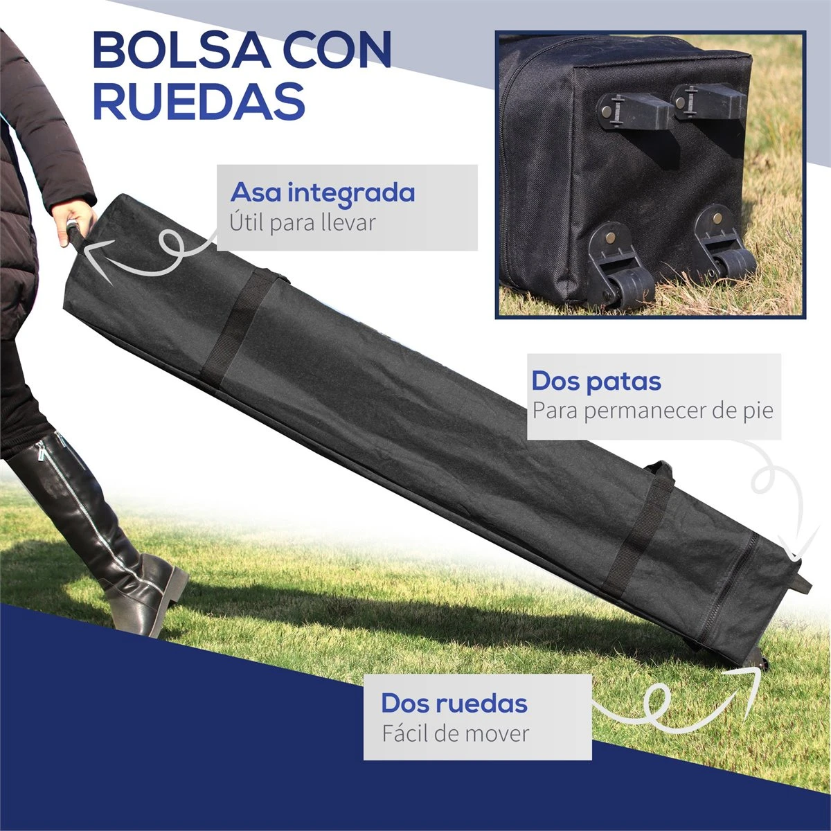 Outsunny Cenador Plegable 2,5x2,5x2,68 M Carpa De Jardín Protección UV 50+ Ajustable En Altura Con 4 Bolsas De Arena Y Bolsa De Transporte Para Camping Fiestas Patio Azul 6 Outsunny Cenador Plegable 2,5x2,5x2,68 M Carpa De Jardín Protección UV 50+ Ajustable En Altura Con 4 Bolsas De Arena Y Bolsa De Transporte Para Camping Fiestas Patio Azul - Imagen 4
