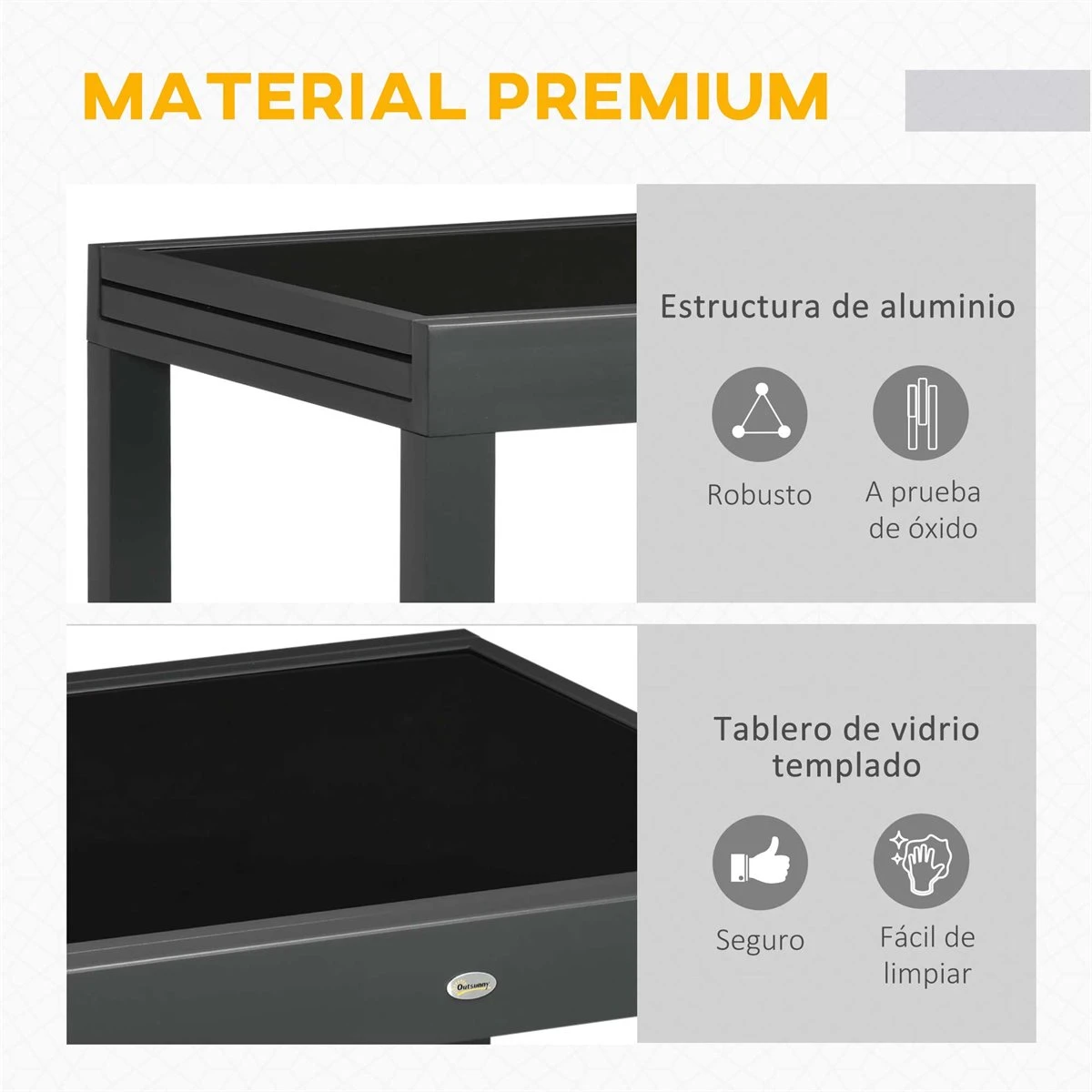 Outsunny Mesa De Jardín Extensible De Aluminio Mesa De Comedor Rectangular Con Encimera De Vidrio Templado Carga 50 Kg Para Terraza 160x80x75 Cm Negro 8 Outsunny Mesa De Jardín Extensible De Aluminio Mesa De Comedor Rectangular Con Encimera De Vidrio Templado Carga 50 Kg Para Terraza 160x80x75 Cm Negro - Imagen 6