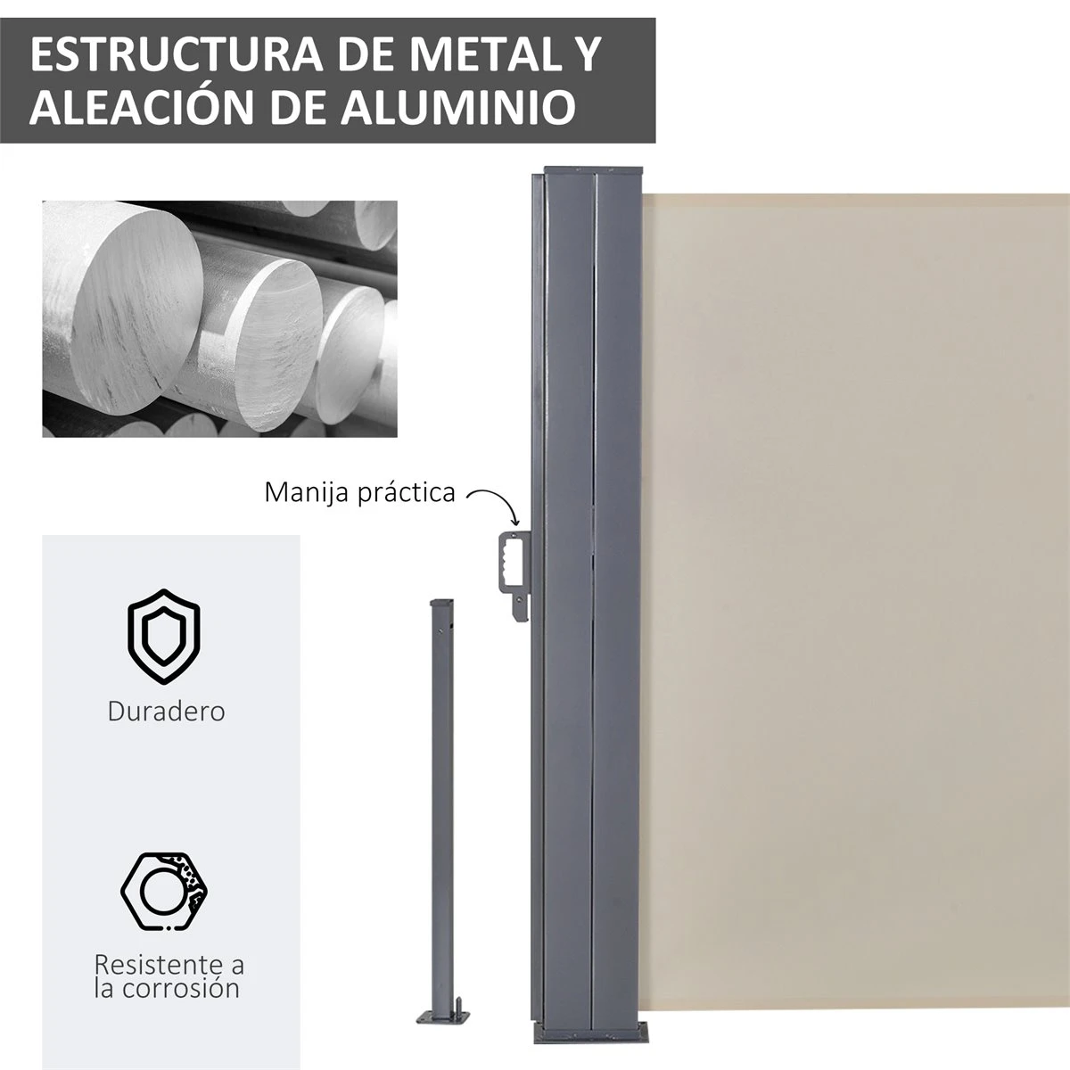 Outsunny Toldo Lateral Retráctil Doble 600x160 Cm Pantalla De Privacidad Extensible Con Ángulo Ajustable Y Protección UV 50+ Para Jardín Balcón Terraza Beige 7 Outsunny Toldo Lateral Retráctil Doble 600x160 Cm Pantalla De Privacidad Extensible Con Ángulo Ajustable Y Protección UV 50+ Para Jardín Balcón Terraza Beige - Imagen 5