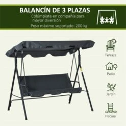 Outsunny Columpio Balancín De Jardín Exterior De 3 Plazas Con Cojín Techo Ajustable Y Marco De Acero Para Balcón Terraza Patio Carga Máx. 200 Kg 172x110x153 Cm Gris 16 Outsunny Columpio Balancín De Jardín Exterior De 3 Plazas Con Cojín Techo Ajustable Y Marco De Acero Para Balcón Terraza Patio Carga Máx. 200 Kg 172x110x153 Cm Gris -OUTSUNNY TIENDA 683c0010cbb6426b66ead9c11e9ed753a50ed273 58d1ec7a5cdc479db925989c912fc41a