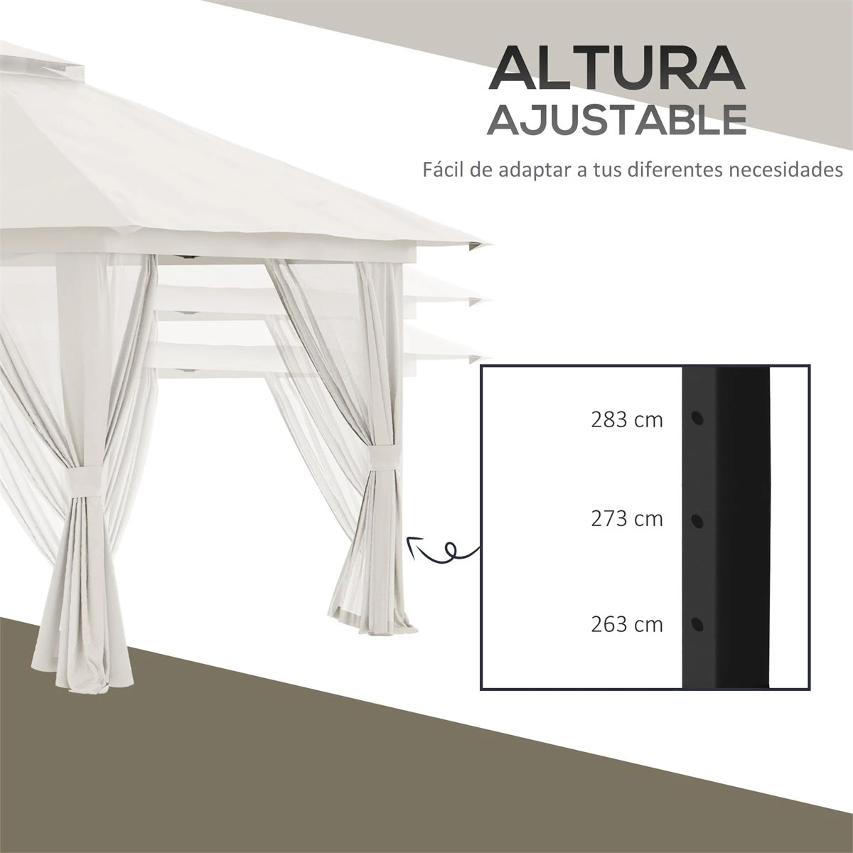 Outsunny Carpa Plegable Pop-up 3,92x3,92x2,83 M Cenador De Jardín Con Altura Ajustable Protección UV50+ Doble Techo Mosquiteras Y Bolsa De Ruedas Para Fiestas Camping Crema 7 Outsunny Carpa Plegable Pop-up 3,92x3,92x2,83 M Cenador De Jardín Con Altura Ajustable Protección UV50+ Doble Techo Mosquiteras Y Bolsa De Ruedas Para Fiestas Camping Crema - Imagen 5