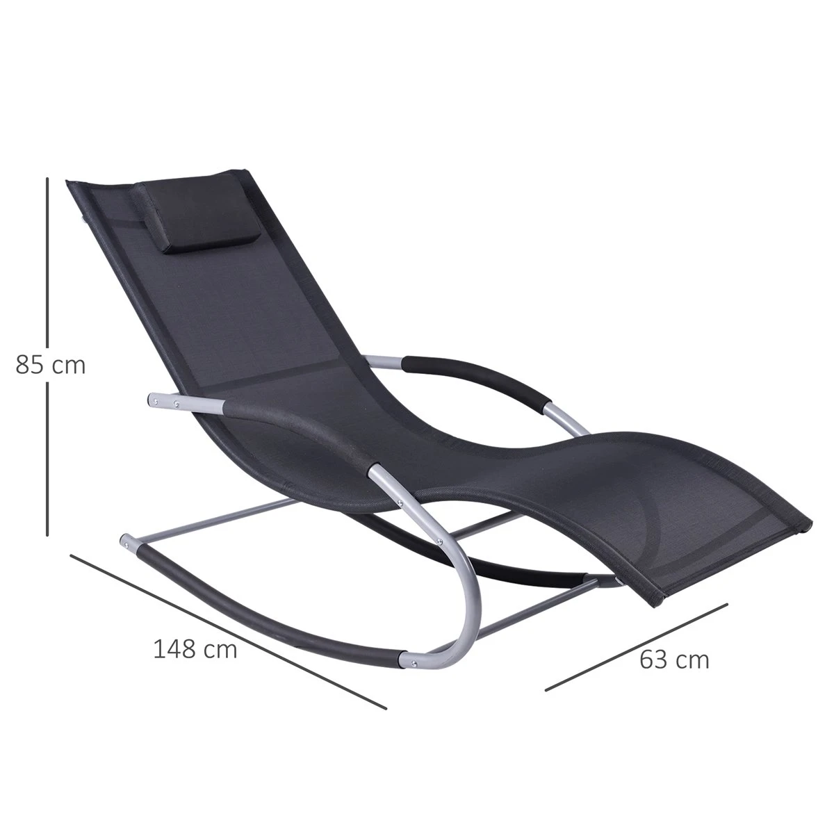 Outsunny Tumbona Mecedora De Jardín Con Reposacabezas Reposabrazos Sillón Silla De Exterior Tejido Transpirable Y Metal Para Playa Patio Terraza 63x148x85 Cm Negro 5 Outsunny Tumbona Mecedora De Jardín Con Reposacabezas Reposabrazos Sillón Silla De Exterior Tejido Transpirable Y Metal Para Playa Patio Terraza 63x148x85 Cm Negro - Imagen 3