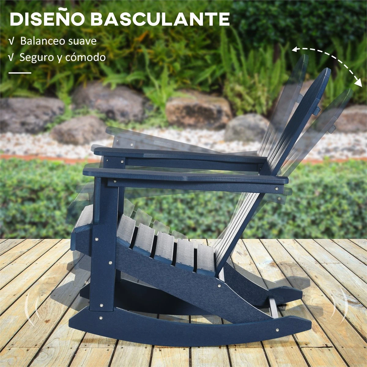 Outsunny Silla Mecedora De Jardín Mecedora Para Exterior De Estilo Adirondack De HDPE Para Balcón Terraza Patio Carga 120 Kg 73,5x93x91,5 Cm Azul Oscuro 8 Outsunny Silla Mecedora De Jardín Mecedora Para Exterior De Estilo Adirondack De HDPE Para Balcón Terraza Patio Carga 120 Kg 73,5x93x91,5 Cm Azul Oscuro - Imagen 6