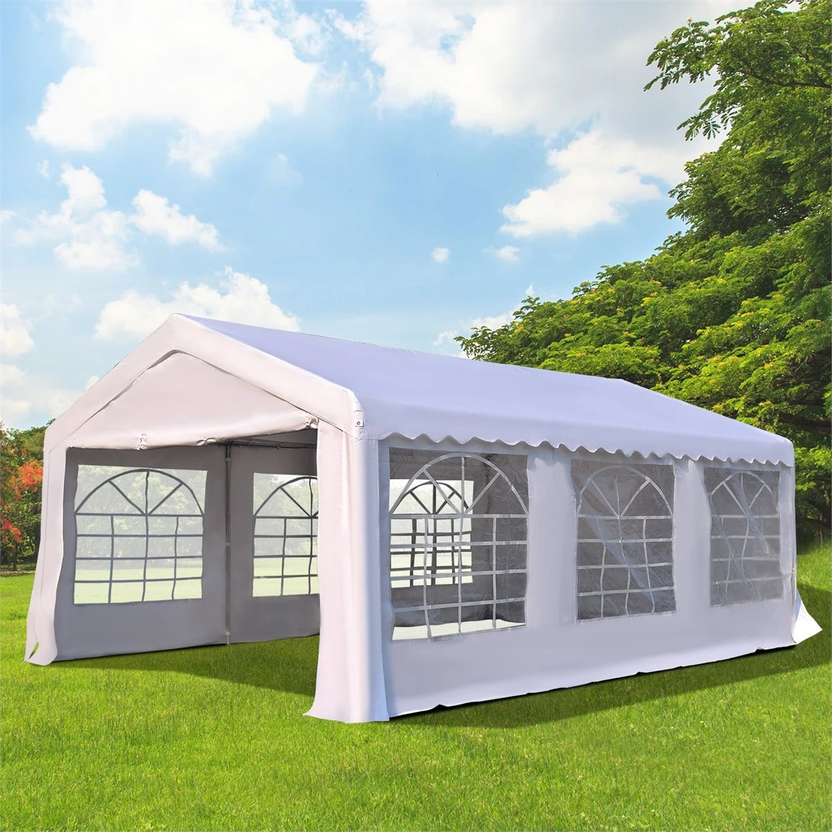 Outsunny Carpa De Jardín Cochera Gazebo 6x4m Pergola Cenador Pabellón 4 Paneles Laterales 6 Ventanas Para Fiesta Eventos Bodas Acero PE Blanco 4 Outsunny Carpa De Jardín Cochera Gazebo 6x4m Pergola Cenador Pabellón 4 Paneles Laterales 6 Ventanas Para Fiesta Eventos Bodas Acero PE Blanco - Imagen 2
