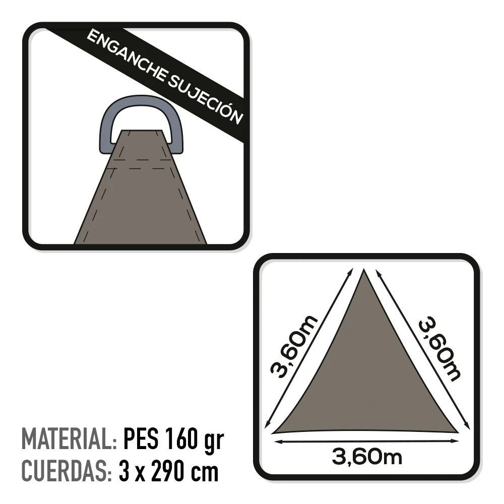 Toldo Vela De Sombreo Triangular Aktive Garden Gris Antracita 5 Toldo Vela De Sombreo Triangular Aktive Garden Gris Antracita - Imagen 3