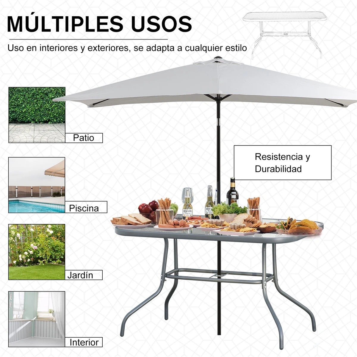 Outsunny Mesa De Jardín Exterior Rectangular De Metal Bordes Curvos Con Orificio Para Sombrilla Capacidad 70kg Vidrio Templado 120x80x70 Cm Gris Carbón 9 Outsunny Mesa De Jardín Exterior Rectangular De Metal Bordes Curvos Con Orificio Para Sombrilla Capacidad 70kg Vidrio Templado 120x80x70 Cm Gris Carbón - Imagen 7