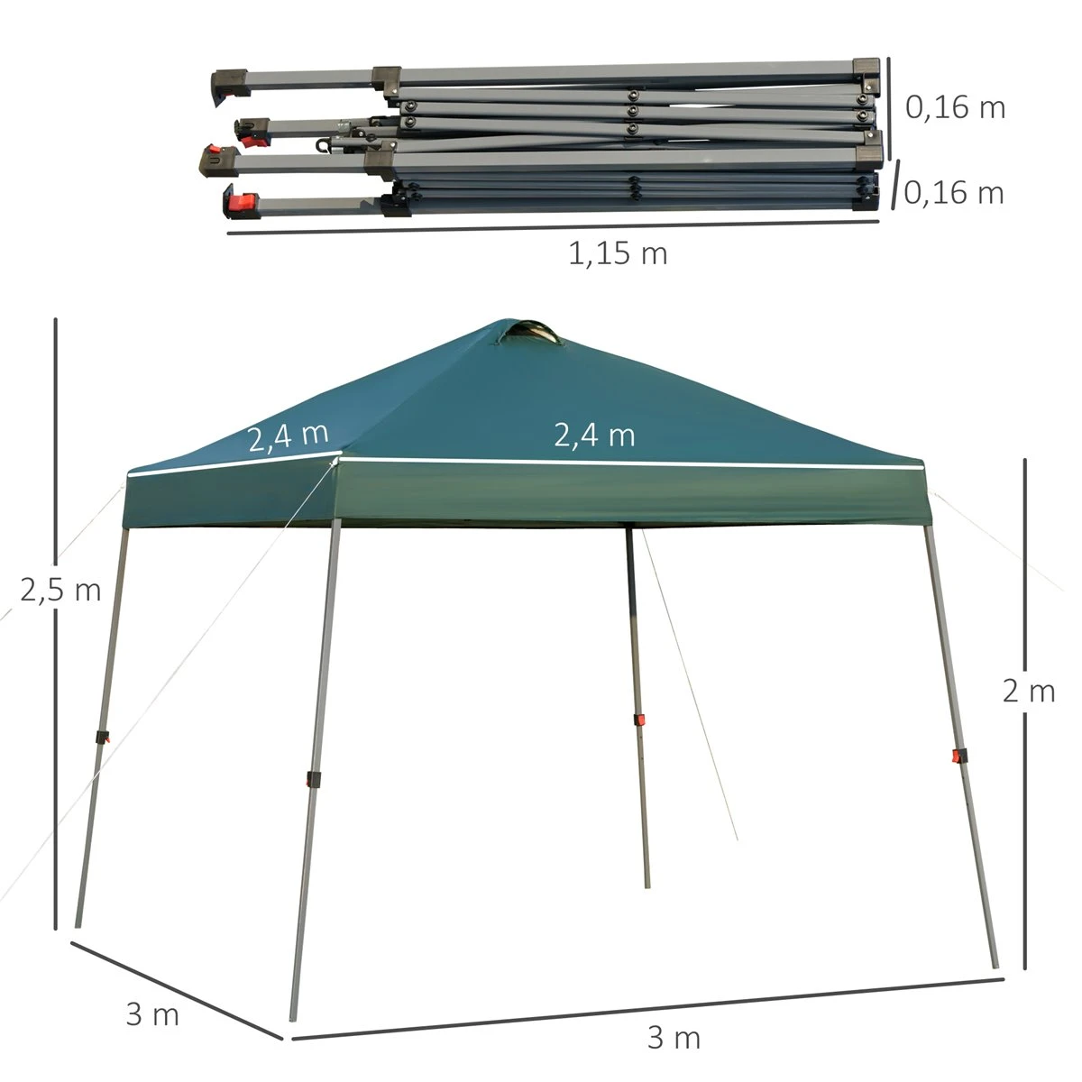 Outsunny Cenador Plegable 3x3m Portátil De Jardín Con Bolsa De Transporte Con Ruedas Acero Para Exterior Fiestas Camping Verde 5 Outsunny Cenador Plegable 3x3m Portátil De Jardín Con Bolsa De Transporte Con Ruedas Acero Para Exterior Fiestas Camping Verde - Imagen 3
