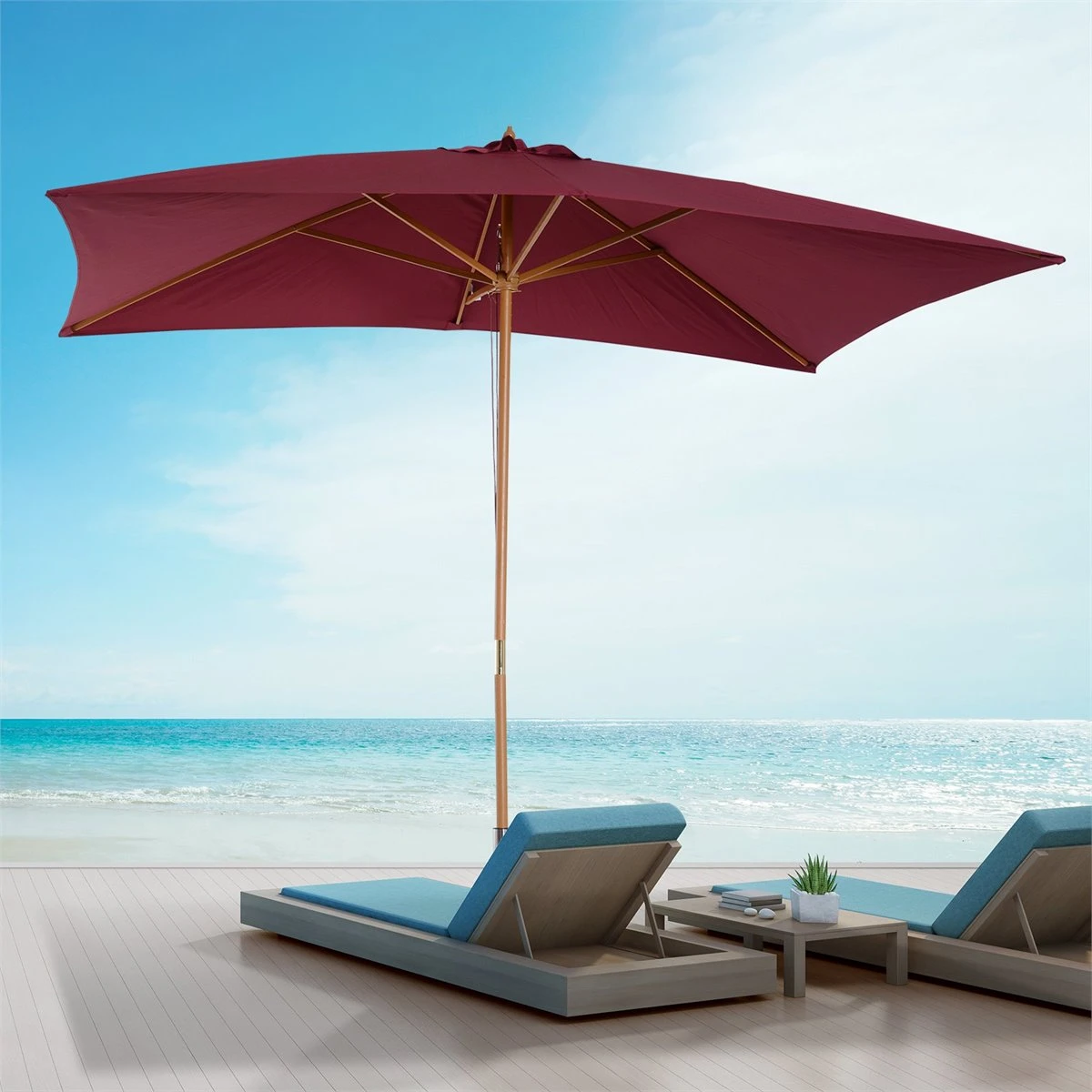 Outsunny Sombrilla Parasol 3x2m Y Altura 2,45m Jardín Terraza Poliéster 180g/m² Y Madera Color Vino 4 Outsunny Sombrilla Parasol 3x2m Y Altura 2,45m Jardín Terraza Poliéster 180g/m² Y Madera Color Vino - Imagen 2