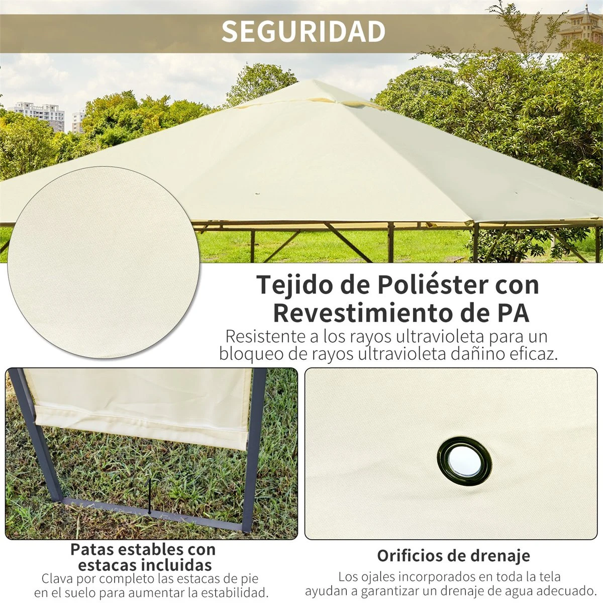 Outsunny Carpa 3x3x2.6m Cenador Jardin Marco De Acero Y 4 Paraviento Lateral Color Crema 7 Outsunny Carpa 3x3x2.6m Cenador Jardin Marco De Acero Y 4 Paraviento Lateral Color Crema - Imagen 5