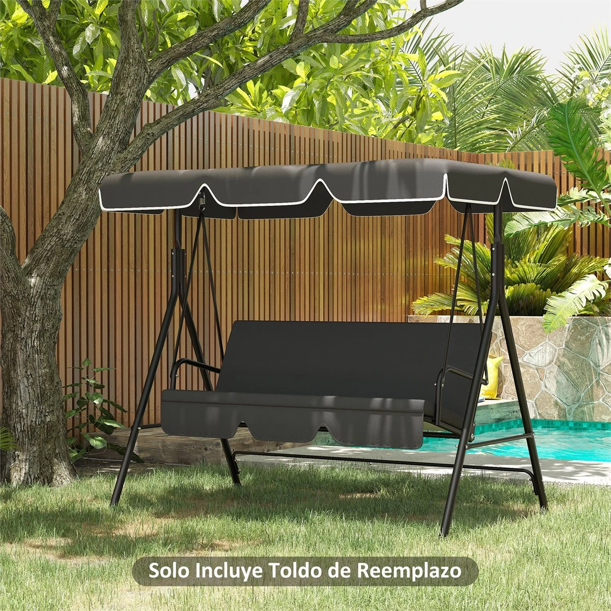 Outsunny Toldo De Repuesto Para Columpio De 3 Plazas Techo Universal Para Balancín De Jardín Tela De Poliéster Protección Solar 156x117x15 Cm Gris 4 Outsunny Toldo De Repuesto Para Columpio De 3 Plazas Techo Universal Para Balancín De Jardín Tela De Poliéster Protección Solar 156x117x15 Cm Gris - Imagen 2