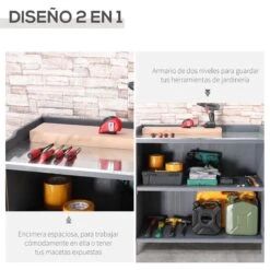 Outsunny Armario De Jardín De Madera Con Mesa De Trabajo Armario De Exterior Con 2 Puertas Cierre Magnético Y 2 Estantes Para Terraza Balcón 98x48x95,5 Cm Gris -OUTSUNNY TIENDA 6f2588d0e8b50f4a7474e5e6c93f33a5de2ede44 2a7ad94280e4450b9aa7b41b6e267c79