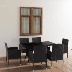 Juego De Comedor Para Jardín 7 Piezas Ratán Sintético Negro VidaXL