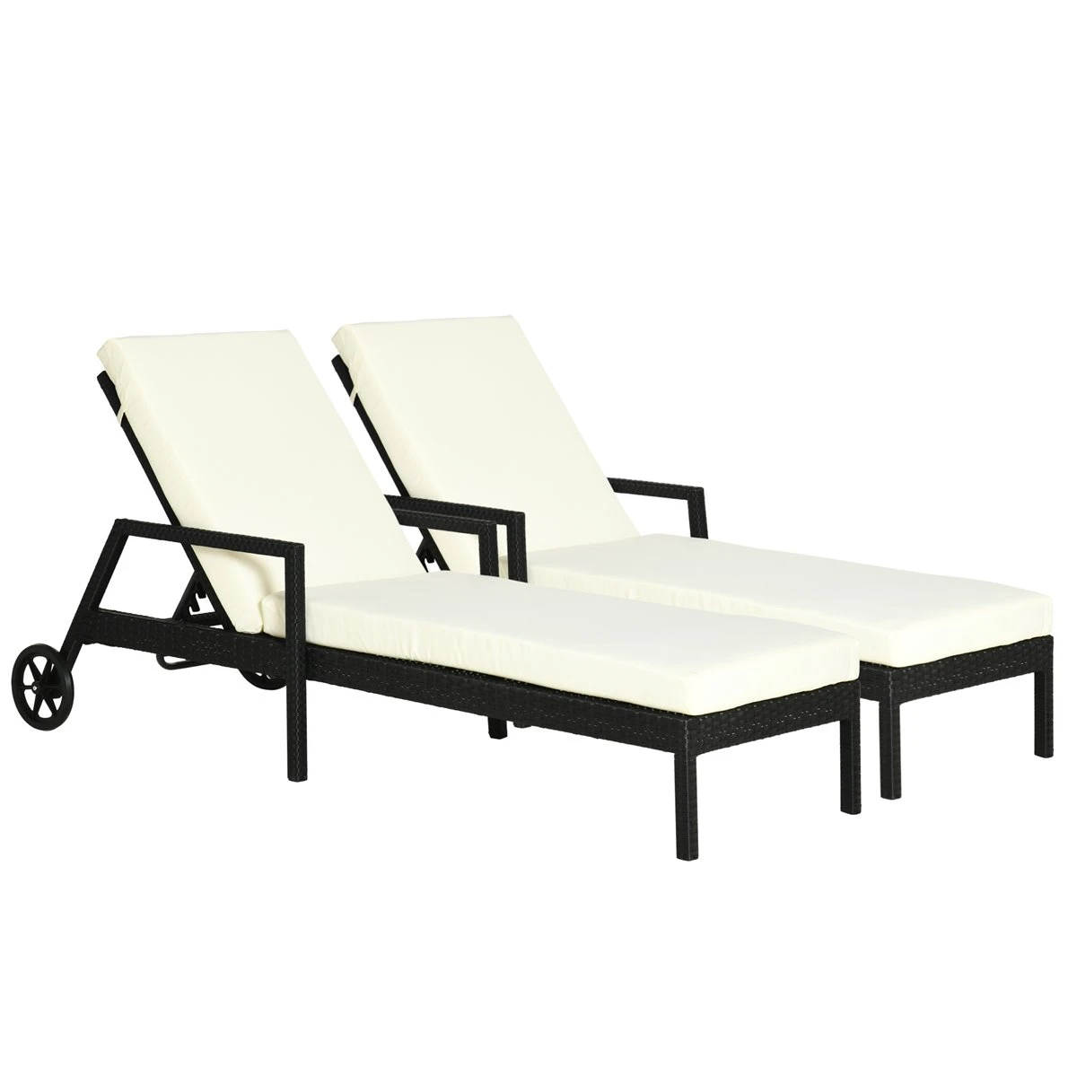 Outsunny Conjunto De 2 Tumbonas De Ratán De Jardín Con Cojines Acolchados Respaldo Ajustable En 5 Posiciones 2 Ruedas Y Tela Extraíble Lavable 67x196x51 Cm Negro 3 Outsunny Conjunto De 2 Tumbonas De Ratán De Jardín Con Cojines Acolchados Respaldo Ajustable En 5 Posiciones 2 Ruedas Y Tela Extraíble Lavable 67x196x51 Cm Negro