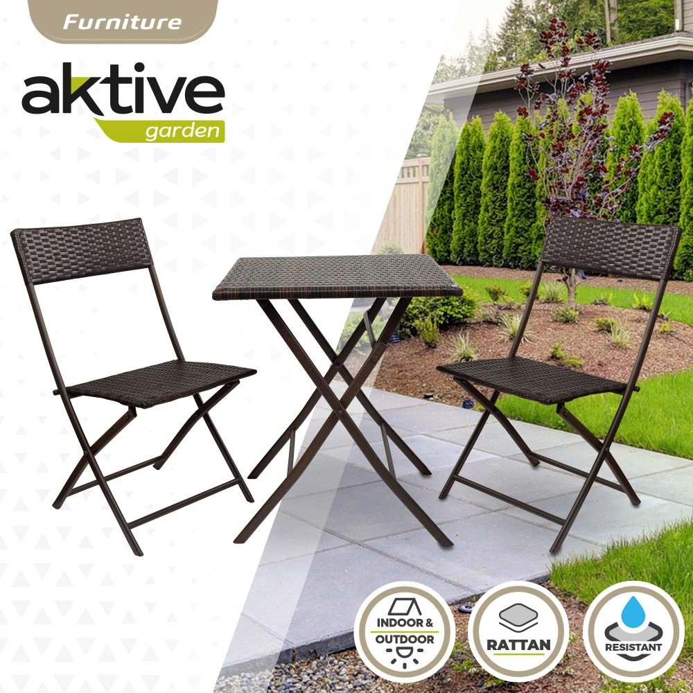 Conjunto Mesa Y Sillas Terraza Plegable Ratán Aktive 4 Conjunto Mesa Y Sillas Terraza Plegable Ratán Aktive - Imagen 2