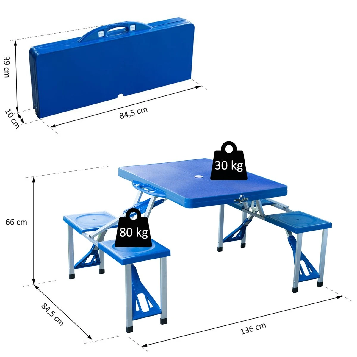 Outsunny Mesa Maleta De Camping Plegable Portátil 4 Asientos Y Agujero Sombrilla Estructura Aluminio Playa Picnic 84.5x64.5x66cm (Azul) 5 Outsunny Mesa Maleta De Camping Plegable Portátil 4 Asientos Y Agujero Sombrilla Estructura Aluminio Playa Picnic 84.5x64.5x66cm (Azul) - Imagen 3