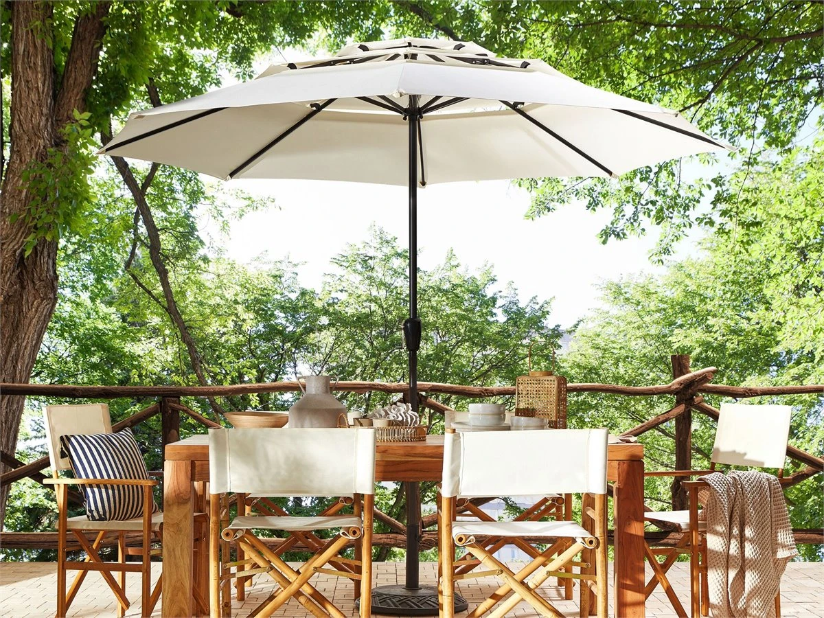 Sombrilla De Poliéster Beige Claro/negro ⌀ 285 Cm BIBIONE 3 Sombrilla De Poliéster Beige Claro/negro ⌀ 285 Cm BIBIONE