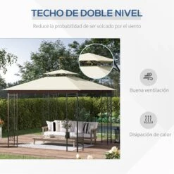 Outsunny Cenador De Jardín 3x3 M Pabellón Para Exterior Con Doble Techo De Ventilación Y Marco De Acero Protección Solar Para Fiestas Eventos Patio Al Aire Libre Beige -OUTSUNNY TIENDA 7214365950f4cc7d7944c351b15829aa8f5ada1e 6c6eb77eb01d4a2c8e53f794ccf9d581
