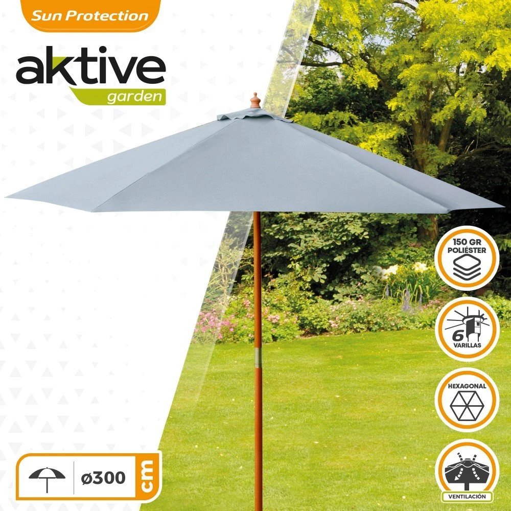 Parasol Hexagonal 300 Cm Color Antracita Mástil Madera Aktive Garden 4 Parasol Hexagonal 300 Cm Color Antracita Mástil Madera Aktive Garden - Imagen 2