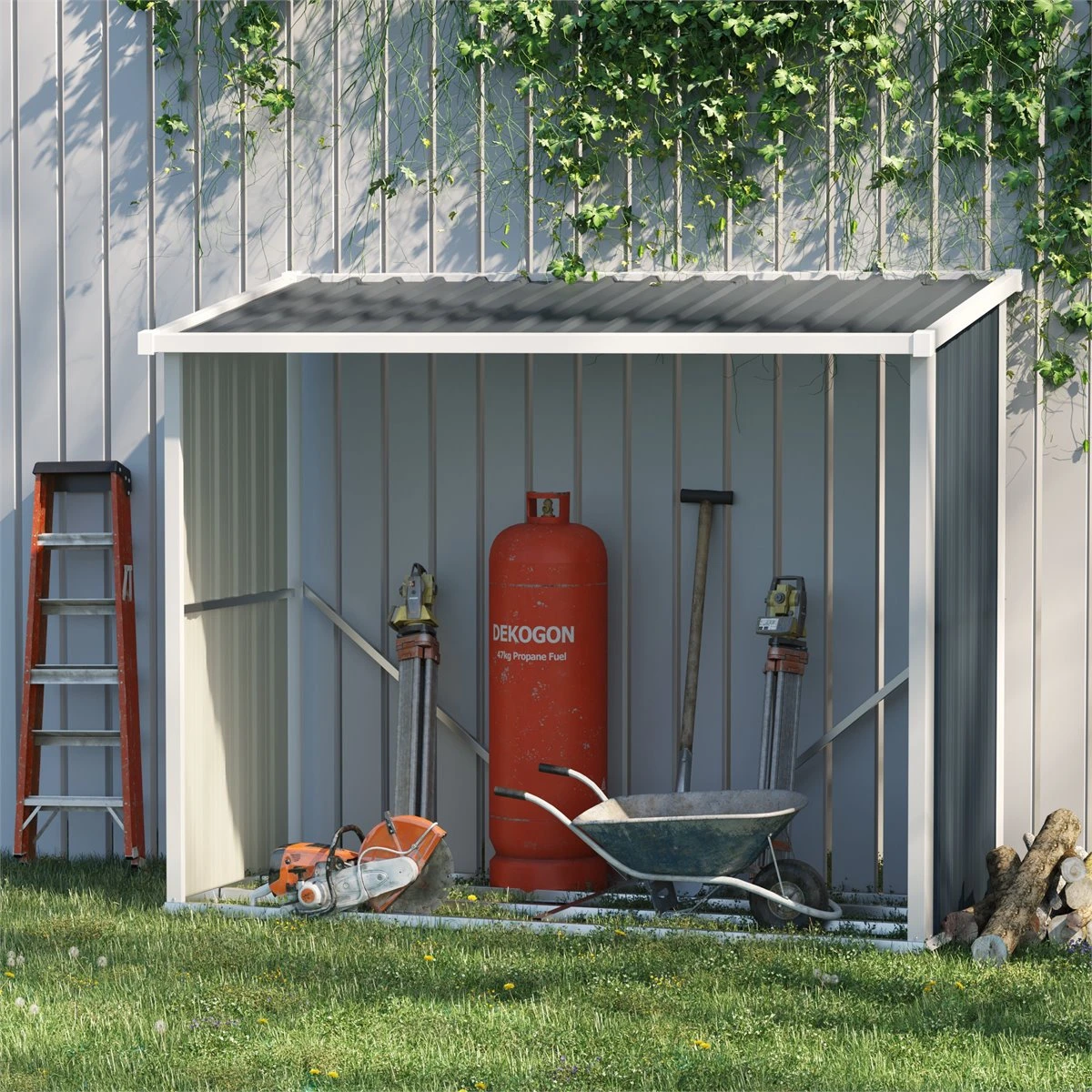 Outsunny Casetilla Para Leña Acero Galvanizado Cobertizo Leñero De Almacenamiento De Troncos Con Techo Inclinado Para Jardín Terraza Exterior 185x84x133,5/148,5 Cm Gris 4 Outsunny Casetilla Para Leña Acero Galvanizado Cobertizo Leñero De Almacenamiento De Troncos Con Techo Inclinado Para Jardín Terraza Exterior 185x84x133,5/148,5 Cm Gris - Imagen 2