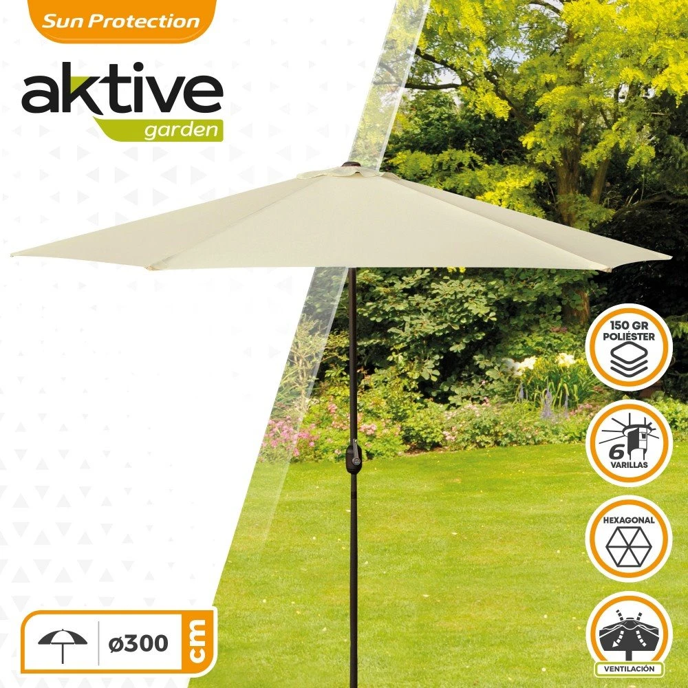 Parasol Hexagonal 300 Cm Color Crema Mástil Aluminio Aktive Garden 4 Parasol Hexagonal 300 Cm Color Crema Mástil Aluminio Aktive Garden - Imagen 2