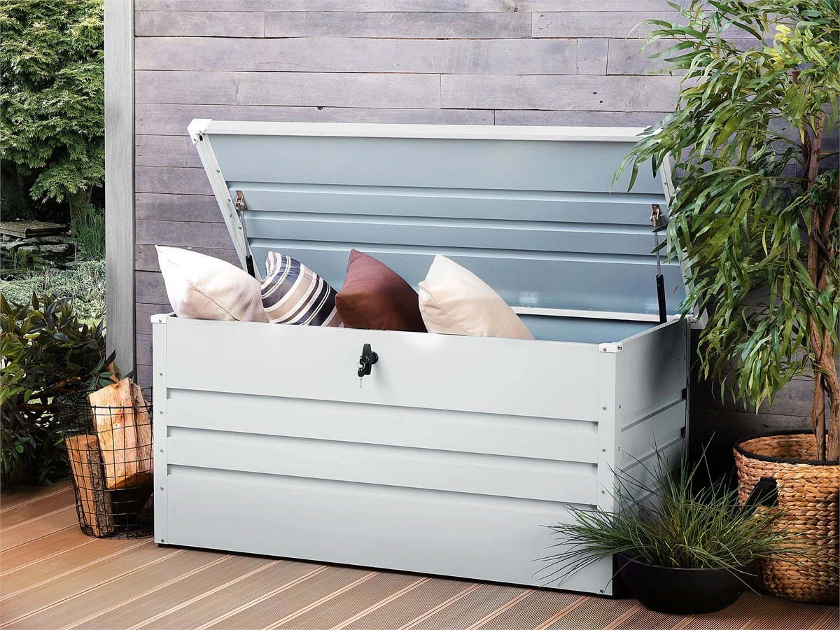 Arcón Para Exterior Gris Claro 132x62 Cm CEBROSA 3 Arcón Para Exterior Gris Claro 132x62 Cm CEBROSA