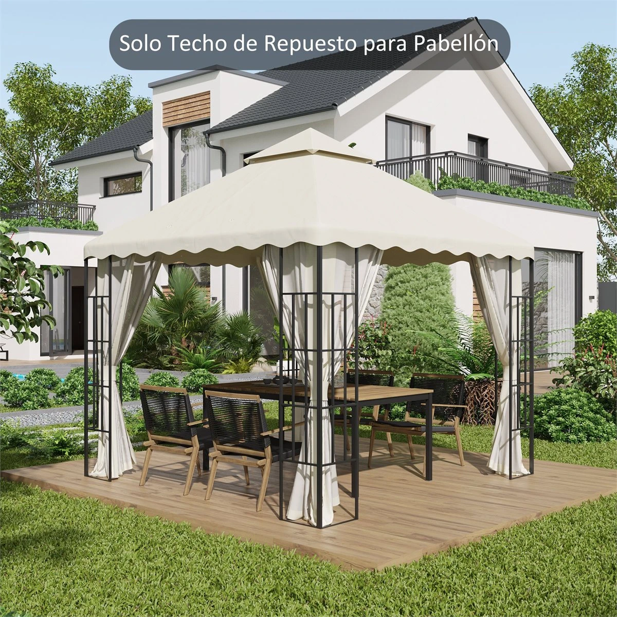 Outsunny Techo De Repuesto Para Cenador 3x3 M Cubierta De Repuesto Con Techo Doble Y 10 Orificios De Drenaje Tela Poliéster Para Carpa Pabellón Gazebo Crema 4 Outsunny Techo De Repuesto Para Cenador 3x3 M Cubierta De Repuesto Con Techo Doble Y 10 Orificios De Drenaje Tela Poliéster Para Carpa Pabellón Gazebo Crema - Imagen 2