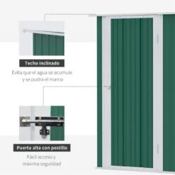 Outsunny Caseta De Jardín 1,07 M² 142x84x189 Cm Cobertizo Exterior De Acero Galvanizado Con Puerta Cerradura Y Orificios De Drenaje Para Almacenamiento De Herramientas Verde -OUTSUNNY TIENDA 74578cc6d670cc2fe0b575b2ff78bb56938d6759 f0c735aaf7af475bb168909419030a3d