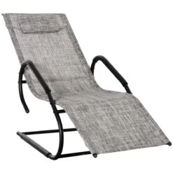 Outsunny Tumbona De Jardín Ergonómica Con Reposacabezas Reposapiés Y Reposabrazos Mecedora Tapizado En Tela Texteline Transpirable Para Terraza Patio 160x59,5x83 Cm Gris