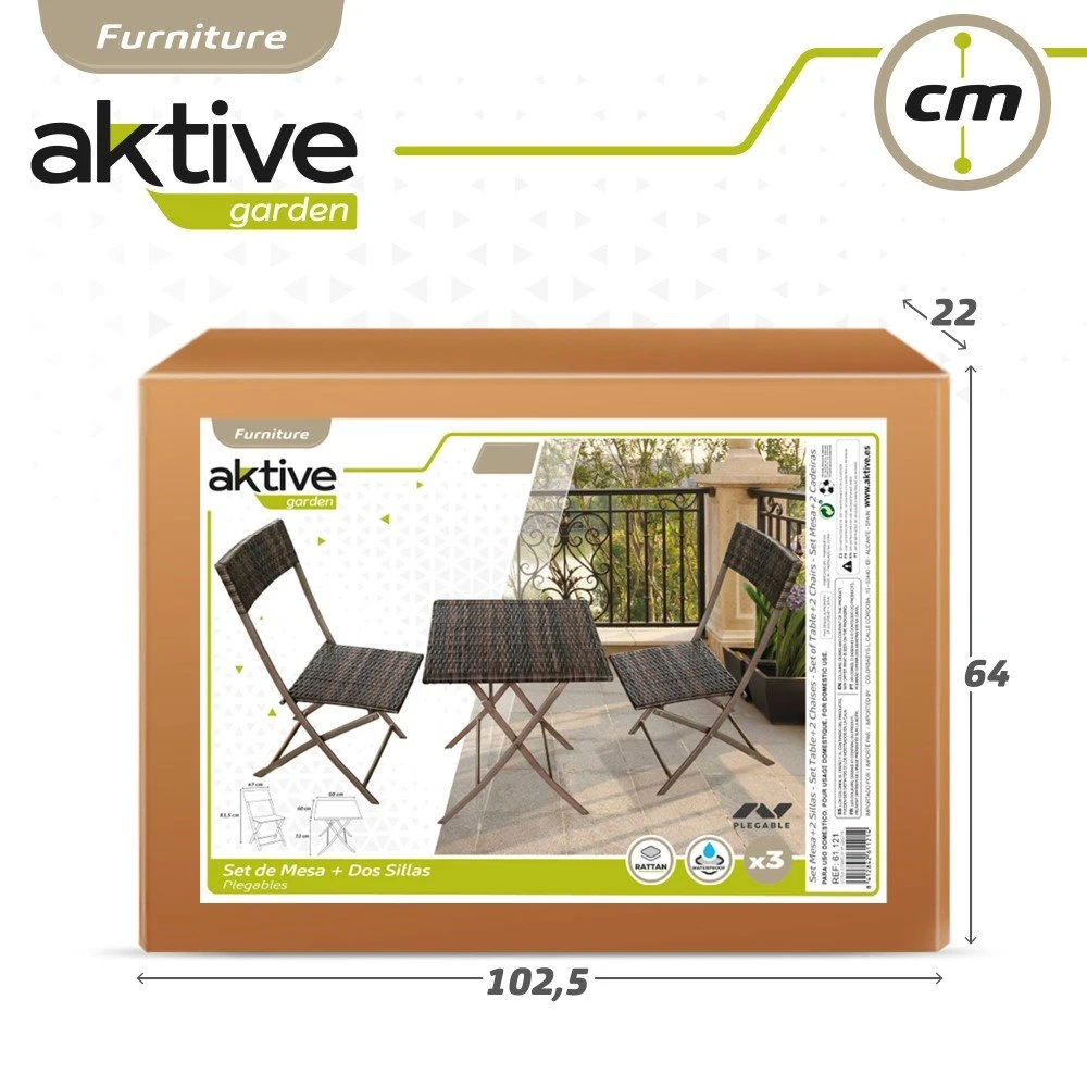 Conjunto Mesa Y Sillas Terraza Plegable Ratán Aktive 10 Conjunto Mesa Y Sillas Terraza Plegable Ratán Aktive - Imagen 8