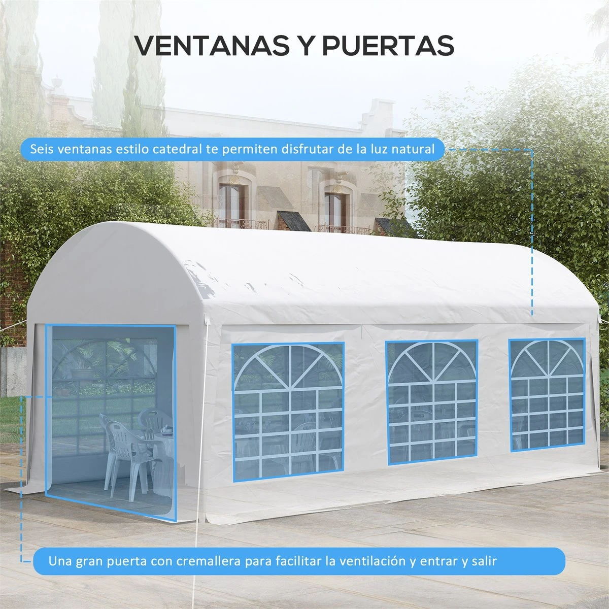 Outsunny Carpa De Jardín 6x3 M Carpa Para Fiestas Cenador Con Paredes Laterales Extraíbles Puerta Con Cremalleras Y 6 Ventanas Protección UV Para Exterior Eventos Bodas Blanco 6 Outsunny Carpa De Jardín 6x3 M Carpa Para Fiestas Cenador Con Paredes Laterales Extraíbles Puerta Con Cremalleras Y 6 Ventanas Protección UV Para Exterior Eventos Bodas Blanco - Imagen 5