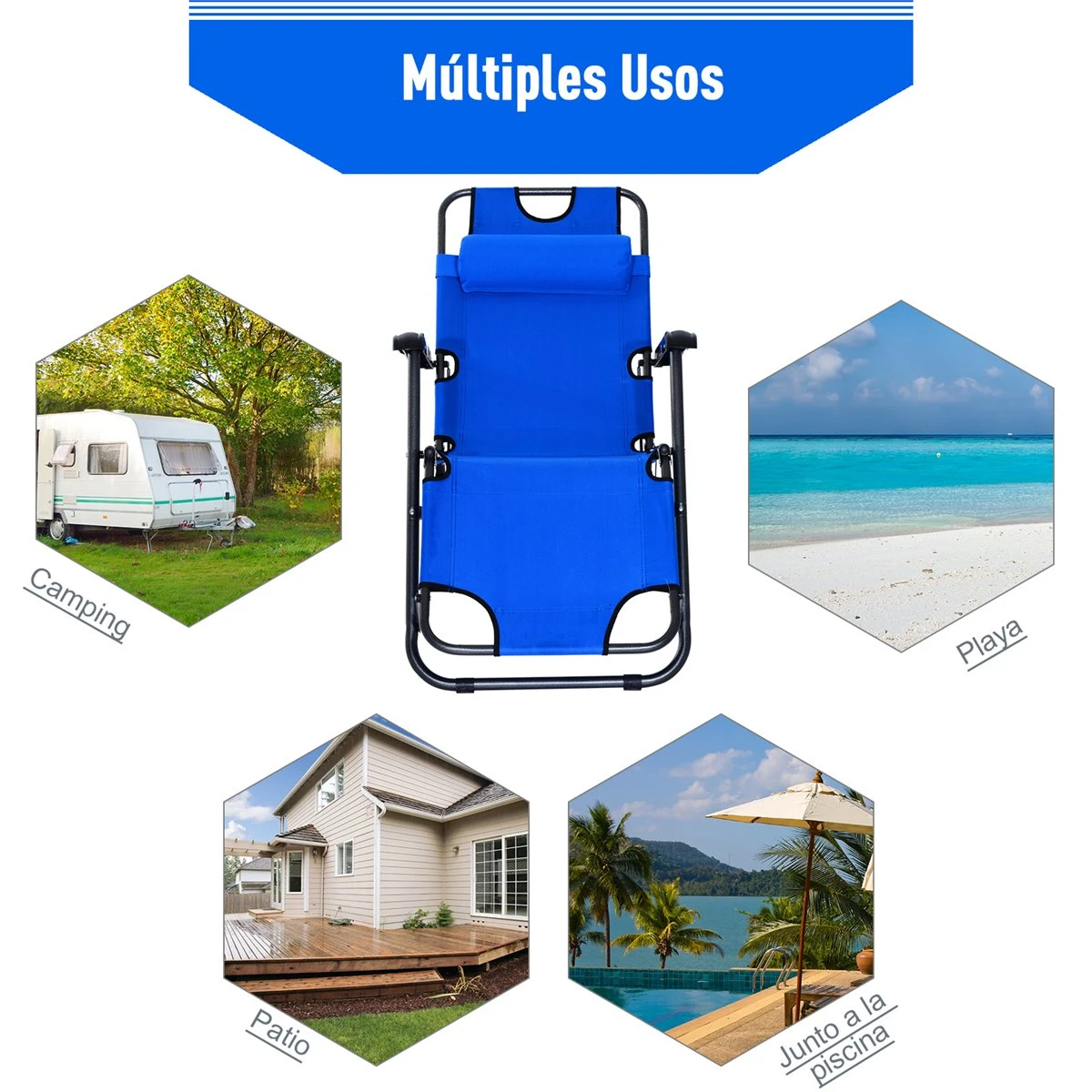 Outsunny Tumbona Reclinable Y Plegable Con Respaldo Ajustable Reposabrazos Almohada Y Reposapiés Para Jardín Terraza Carga 136 Kg 153x60x29 Cm Azul 8 Outsunny Tumbona Reclinable Y Plegable Con Respaldo Ajustable Reposabrazos Almohada Y Reposapiés Para Jardín Terraza Carga 136 Kg 153x60x29 Cm Azul - Imagen 6