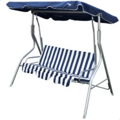 Balancín Para Jardín Azul Y Blanco C/toldo Inclinable 3 Plazas Aktive