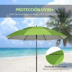 Outsunny Sombrilla De Playa Ø185x205 Cm Parasol Para Terraza Con Techo Doble Ángulo Ajustable Protección UV30+ 8 Varillas De Acero Y Bolsa De Transporte Verde -OUTSUNNY TIENDA 7822cf48751e8fb7d49fbfef260e2047b2ee2daf 509ea68d7f1b4f5c939675173b692176