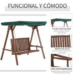 Outsunny Banco Columpio De Jardín De Madera Con Dosel Verde 160x120x165 Cm Carga 227 Kg Balancín Para Patio Jardín Terraza Exterior Protección Solar Marrón -OUTSUNNY TIENDA 782cdb6763ae9f2fa0764c2d06037b13aa75a15a a2de1a87b2dc44c7a9081e2fb33f267c