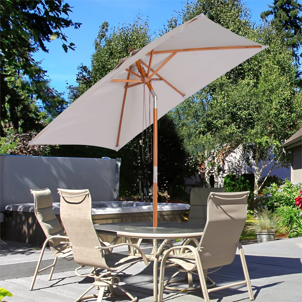 Outsunny Sombrilla Parasol De Jardín 200x150x230 Cm Sombrilla Rectangular Inclinable Con Doble Techo Y Poste Desmontable De Madera Para Terraza Patio Gris 4 Outsunny Sombrilla Parasol De Jardín 200x150x230 Cm Sombrilla Rectangular Inclinable Con Doble Techo Y Poste Desmontable De Madera Para Terraza Patio Gris - Imagen 2