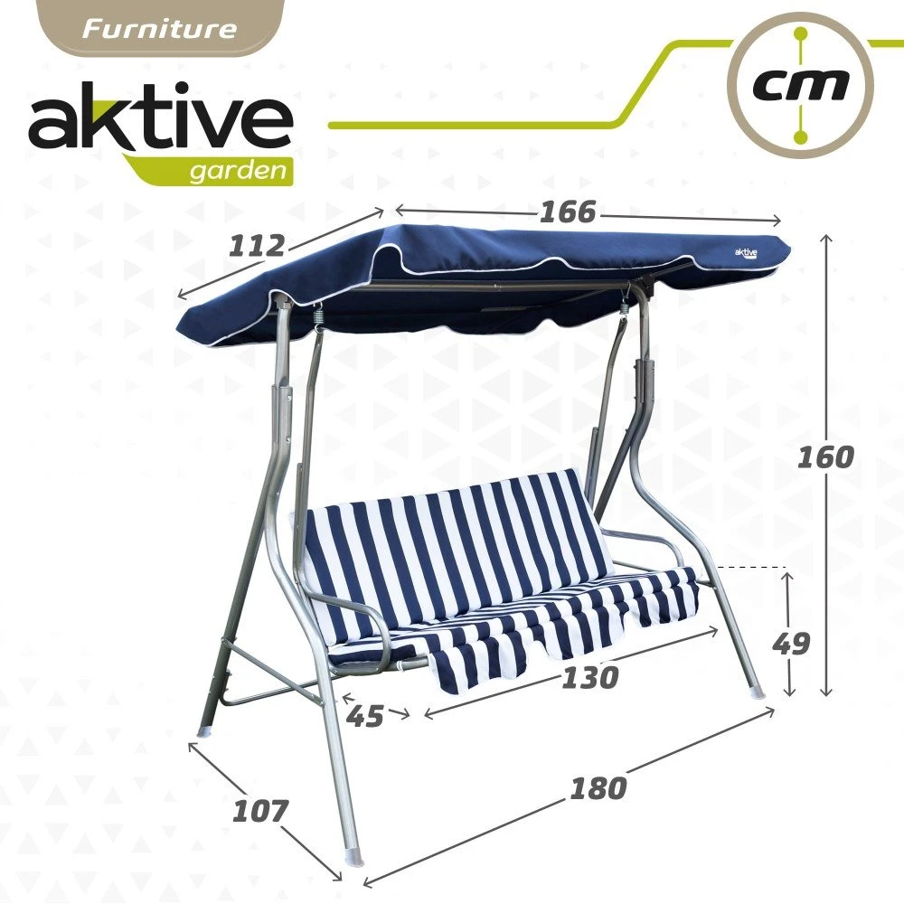 Balancín Para Jardín Azul Y Blanco C/toldo Inclinable 3 Plazas Aktive 9 Balancín Para Jardín Azul Y Blanco C/toldo Inclinable 3 Plazas Aktive - Imagen 7
