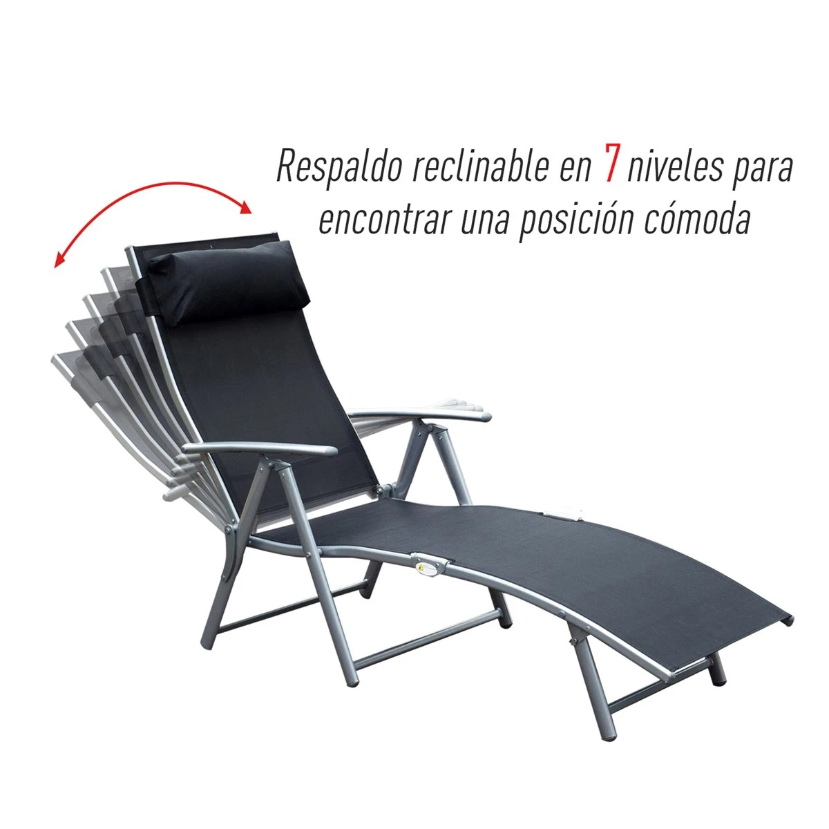 Outsunny Tumbona Plegable Respaldo Ajustable A 7 Niveles Con Almohada Texteline Resistente Relax En Exterior Piscina Terraza Camping 137x63.5x100.5cm Acero 6 Outsunny Tumbona Plegable Respaldo Ajustable A 7 Niveles Con Almohada Texteline Resistente Relax En Exterior Piscina Terraza Camping 137x63.5x100.5cm Acero - Imagen 4