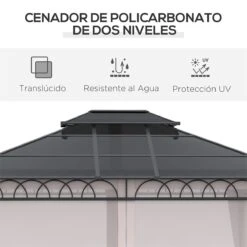 Outsunny Cenador De Jardín 3,6x3 M Gazebo De Exterior Con Techo Doble De Policarbonato 4 Cortinas Mosquiteras Laterales Con Cremallera Y Marco De Aluminio Para Patio Fiestas Terraza 14 Outsunny Cenador De Jardín 3,6x3 M Gazebo De Exterior Con Techo Doble De Policarbonato 4 Cortinas Mosquiteras Laterales Con Cremallera Y Marco De Aluminio Para Patio Fiestas Terraza -OUTSUNNY TIENDA 7b0a76156fe4c1432e051cdc39c6d46b9a1b3798 960d949a83fc4319bc5948e0595fcf99