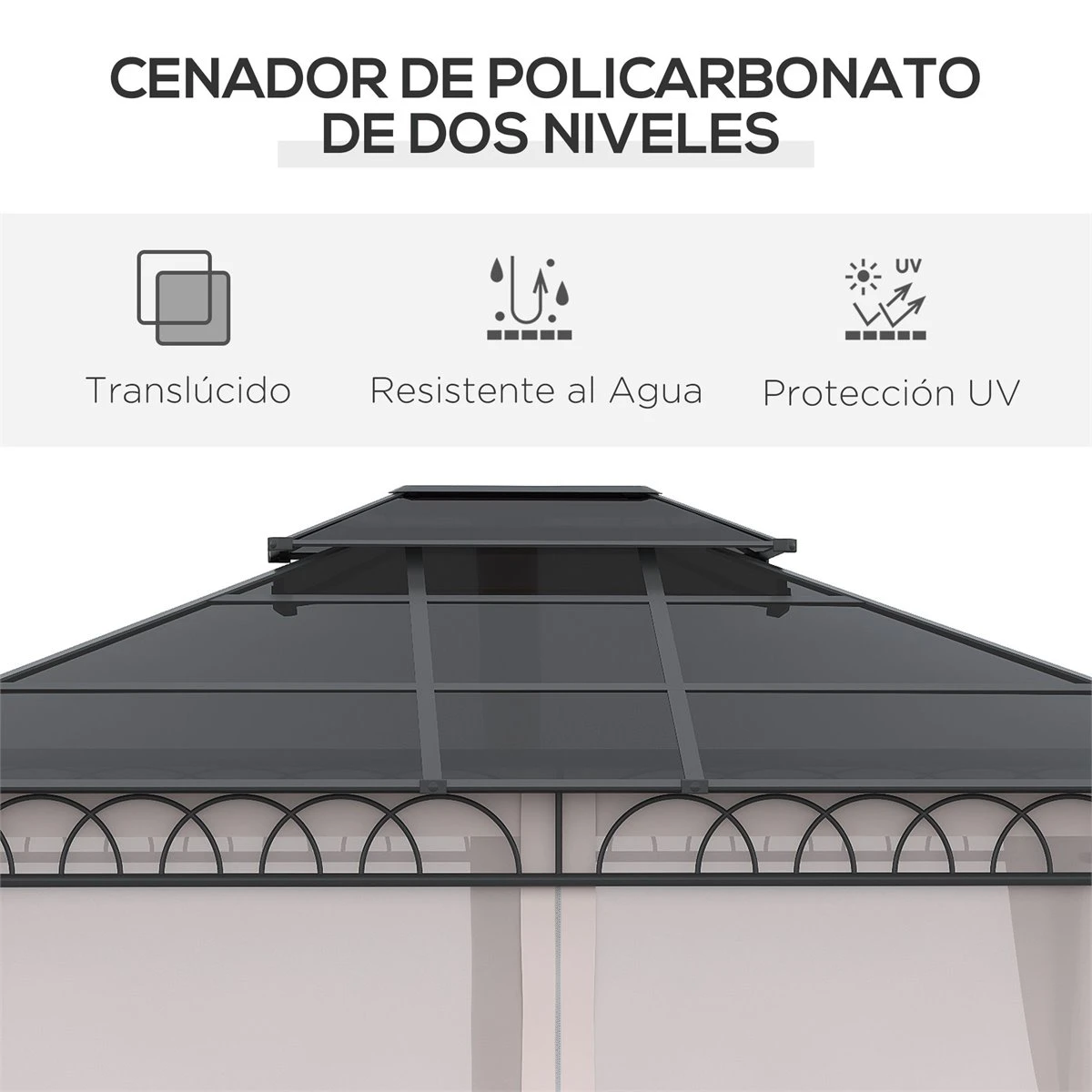 Outsunny Cenador De Jardín 3,6x3 M Gazebo De Exterior Con Techo Doble De Policarbonato 4 Cortinas Mosquiteras Laterales Con Cremallera Y Marco De Aluminio Para Patio Fiestas Terraza 6 Outsunny Cenador De Jardín 3,6x3 M Gazebo De Exterior Con Techo Doble De Policarbonato 4 Cortinas Mosquiteras Laterales Con Cremallera Y Marco De Aluminio Para Patio Fiestas Terraza - Imagen 4