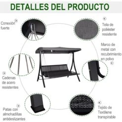Outsunny Balancín Con Toldo Ajustable De 3 Plazas Columpio De Jardín Con Dosel Cojines Para Exterior Terraza Patio Carga 270 Kg 200x115x168 Cm Gris 17 Outsunny Balancín Con Toldo Ajustable De 3 Plazas Columpio De Jardín Con Dosel Cojines Para Exterior Terraza Patio Carga 270 Kg 200x115x168 Cm Gris -OUTSUNNY TIENDA 7c2c30bda9a61a2b7e279046d5566d390cc8c3ec 7b4b744676e74831a9d55a9f75207307
