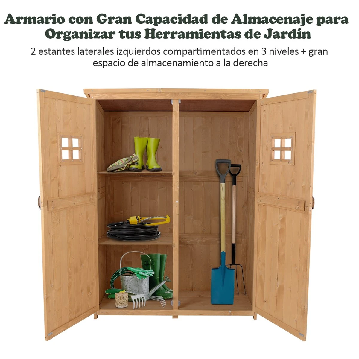 Outsunny Cobertizo De Madera Caseta De Jardín Exterior Armario Herramientas De Jardinería Con Estantes Doble Puerta Ventanas Y Techo Asfáltico 127,5x50x164 Cm Natural 7 Outsunny Cobertizo De Madera Caseta De Jardín Exterior Armario Herramientas De Jardinería Con Estantes Doble Puerta Ventanas Y Techo Asfáltico 127,5x50x164 Cm Natural - Imagen 5