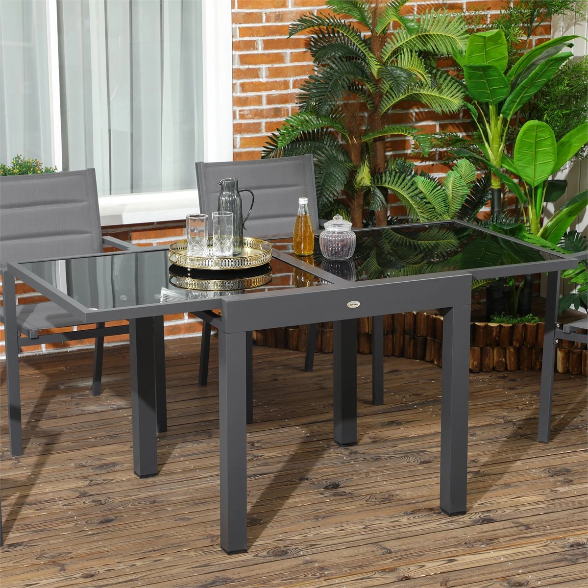 Outsunny Mesa De Jardín Extensible De Aluminio Mesa De Comedor Rectangular Con Encimera De Vidrio Templado Carga 50 Kg Para Terraza 160x80x75 Cm Negro 3 Outsunny Mesa De Jardín Extensible De Aluminio Mesa De Comedor Rectangular Con Encimera De Vidrio Templado Carga 50 Kg Para Terraza 160x80x75 Cm Negro