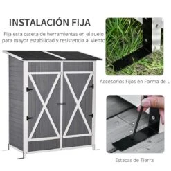 Outsunny Caseta De Jardín De Madera 139x75x160 Cm Cobertizo Para Almacenaje De Herramientas Con Estantería Movible Puertas Con Cerrojo Techo Asfáltico Gris -OUTSUNNY TIENDA 7d675c45917ece1db6e0b3fc41f67de3db381af8 65c385d9a8934ada89854d71087f66d5