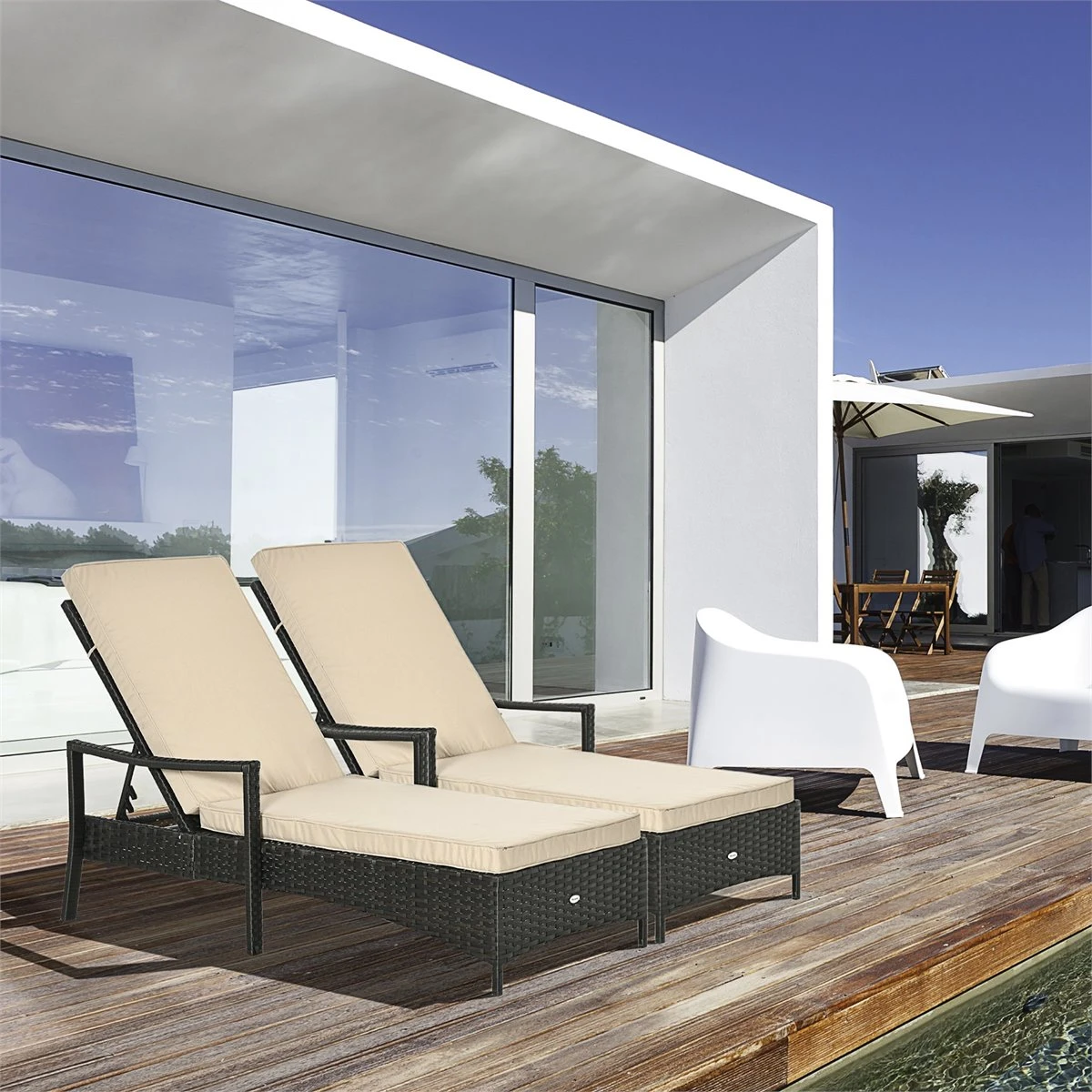 Outsunny Set De 2 Tumbonas De Ratán De Jardín Chaise Longue Con Respaldo Ajustable En 4 Posiciones Cojines Acolchados Y Desenfundables Para Terraza Patio Exterior 192x62,5x58-95 Cm Marrón Y Beige 4 Outsunny Set De 2 Tumbonas De Ratán De Jardín Chaise Longue Con Respaldo Ajustable En 4 Posiciones Cojines Acolchados Y Desenfundables Para Terraza Patio Exterior 192x62,5x58-95 Cm Marrón Y Beige - Imagen 2