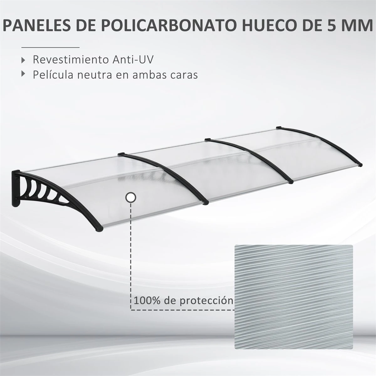 Outsunny Tejadillo De Protección 303x96 Cm Marquesina Exterior Para Puertas Y Ventanas Contra Sol Y Lluvia Con Soporte De Aleación De Aluminio PP Policarbonato Transparente 6 Outsunny Tejadillo De Protección 303x96 Cm Marquesina Exterior Para Puertas Y Ventanas Contra Sol Y Lluvia Con Soporte De Aleación De Aluminio PP Policarbonato Transparente - Imagen 4