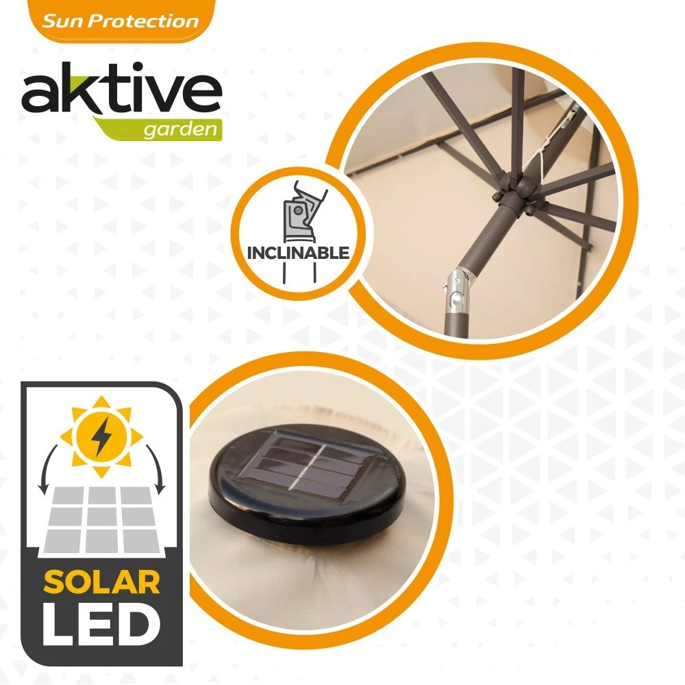 Sombrilla Para Jardín Hexagonal 18 Luces LED Inclinable Aktive 6 Sombrilla Para Jardín Hexagonal 18 Luces LED Inclinable Aktive - Imagen 4