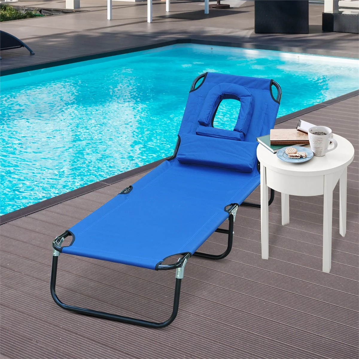 Outsunny Tumbona Plegable Con Respaldo Ajustable En 4 Posiciones Tumbona De Jardín Con Almohada Marco De Acero Y Tela Oxford Para Camping Playa Terraza 190x56x28 Cm Azul 4 Outsunny Tumbona Plegable Con Respaldo Ajustable En 4 Posiciones Tumbona De Jardín Con Almohada Marco De Acero Y Tela Oxford Para Camping Playa Terraza 190x56x28 Cm Azul - Imagen 2